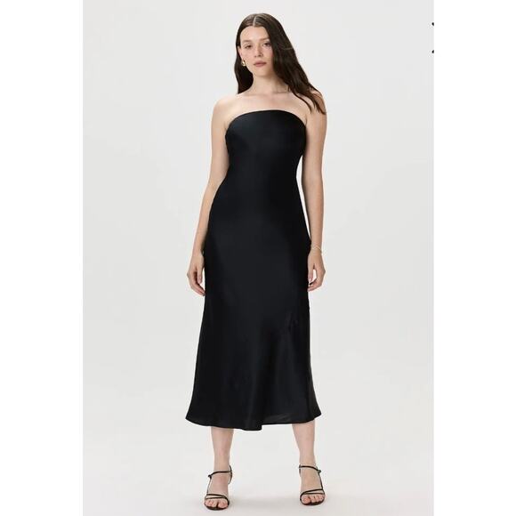 Quince Washable Silk Strapless Midi Dress - Navy Size S NWT - Picture 5 of 6